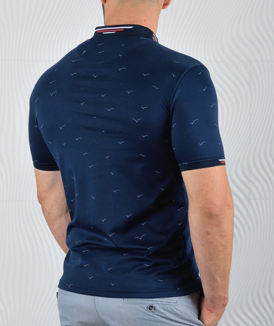 Ανδρικό μπλουζάκι πόλο με πουλιά σκούρο μπλε χρώμα