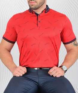 Ανδρική κόκκινη μπλούζα πόλο με στοιχεία