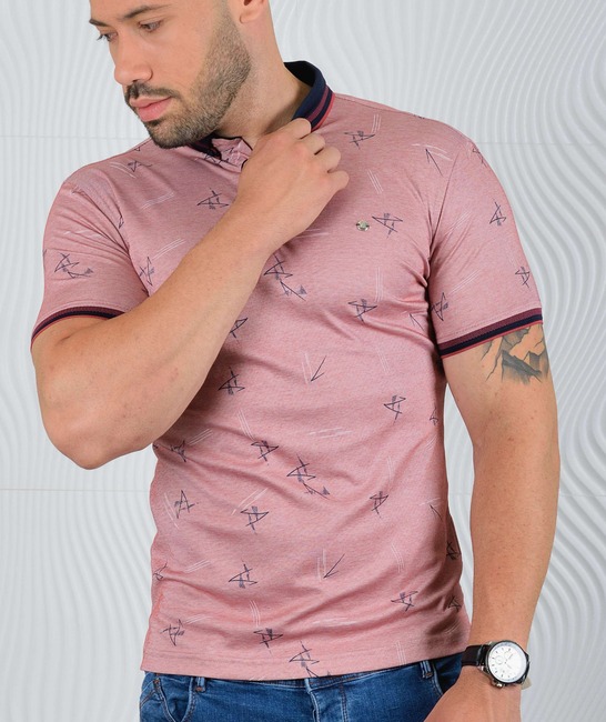 Ανδρικό μπλουζάκι  πόλο μπορντό χρώμα με ρίγες