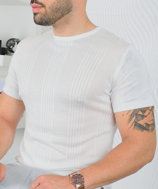 Λευκό ανδρικό πλεκτό μπλουζάκι