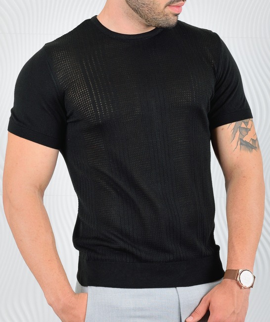 Μαύρο ανδρικό πλεκτό μπλουζάκι