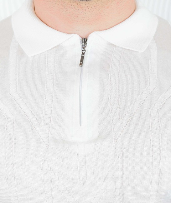Λευκό ανδρικό μπλουζάκι πόλο με φερμουάρ