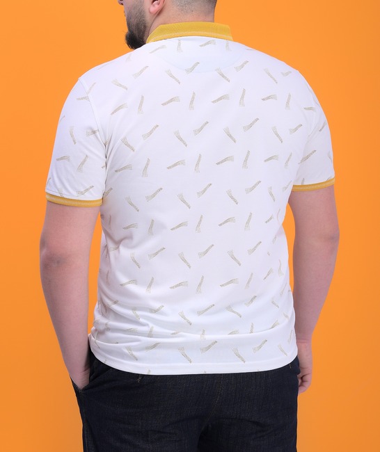 Ανδρική λευκή μπλούζα μεγάλου μεγέθους με γιακά σε κίτρινα στοιχεία