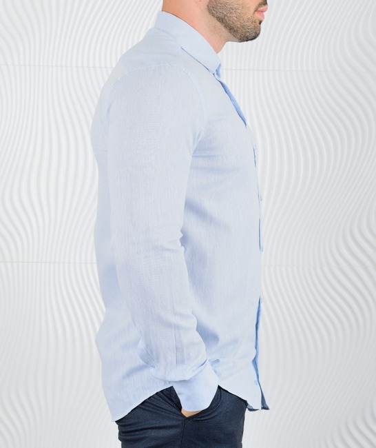 Ανδρικό λινό πουκάμισο σε μπλε χρώμα 