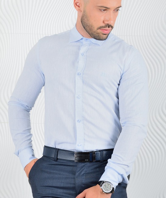 Ανδρικό λινό πουκάμισο σε μπλε χρώμα 