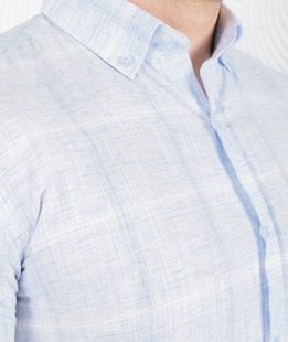 Ανδρικό μπλε κοντομάνικο λινό πουκάμισο  