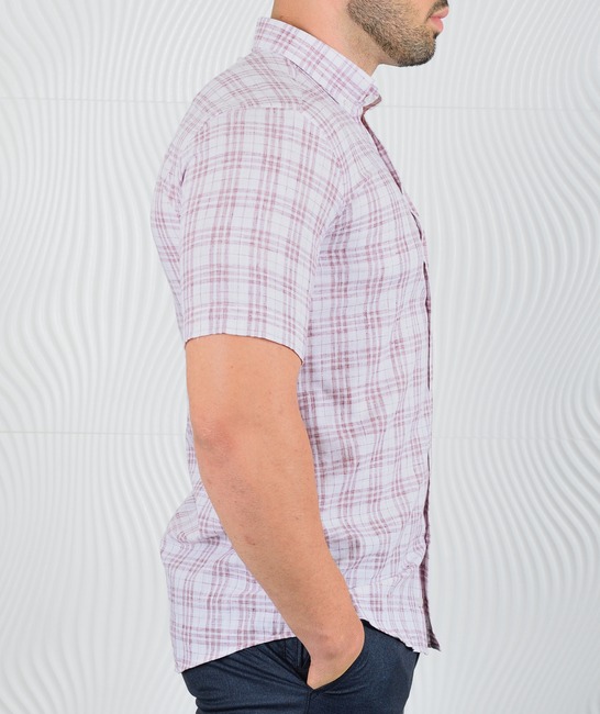 Ανδρικό λινό κοντομάνικο πουκάμισο μπορντό χρώμα