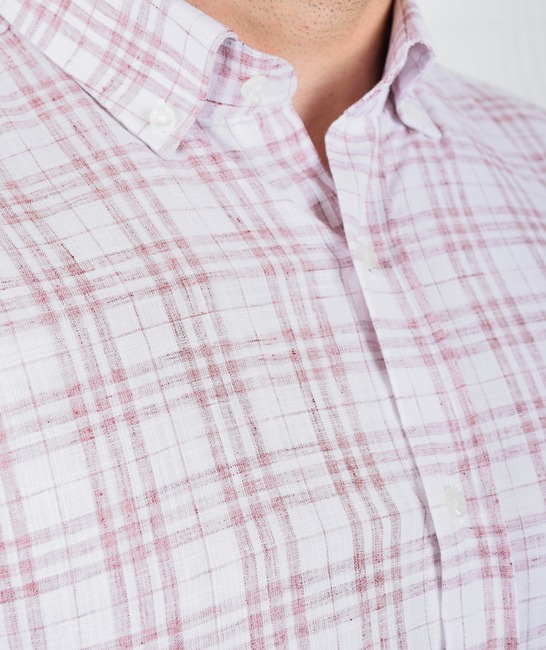 Ανδρικό λινό κοντομάνικο πουκάμισο μπορντό χρώμα