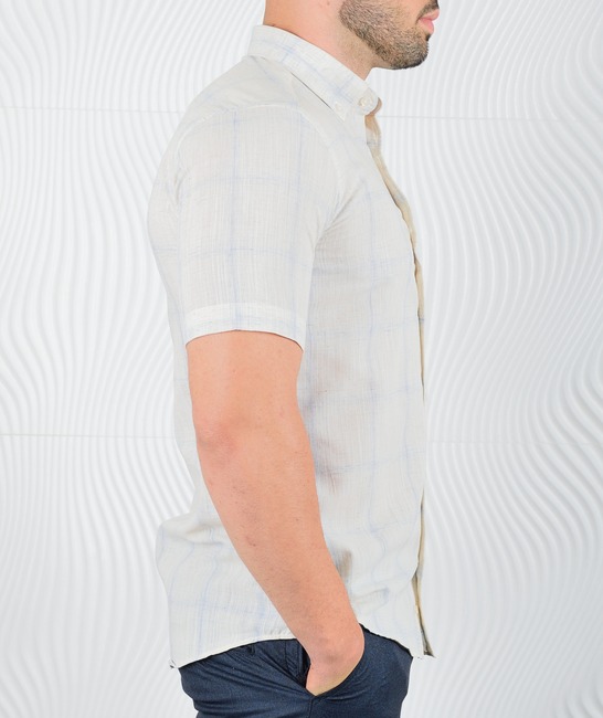 Ανδρικό λινό κοντομάνικο πουκάμισο μπεζ χρώμα