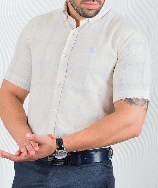 Ανδρικό λινό κοντομάνικο πουκάμισο μπεζ χρώμα