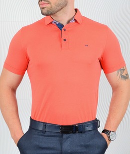 Ανδρικό μπλουζάκι με γιακά χρώμα καρπούζι