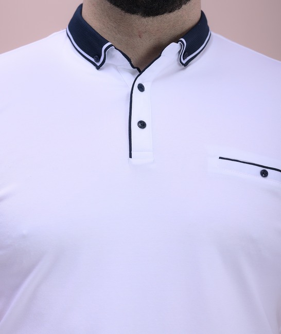  Λευκό ανδρικό μπλουζάκι big size με διακοσμητική τσέπη