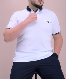  Λευκό ανδρικό μπλουζάκι big size με διακοσμητική τσέπη