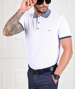 Ανδρικό λευκό μπλουζάκι με γιακά