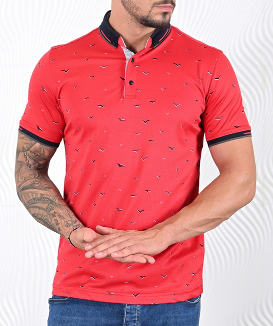  Ανδρικό πόλο μπλουζάκι 3D με birds κόκκινο χρώμα