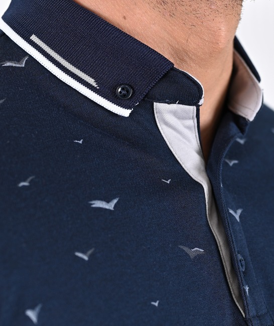 Ανδρικό μπλουζάκι πόλο με 3D birds σκούρο μπλε χρώμα