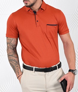 Ανδρικό πουκάμισο πόλο με τσέπη σε χρώμα κεραμιδιού