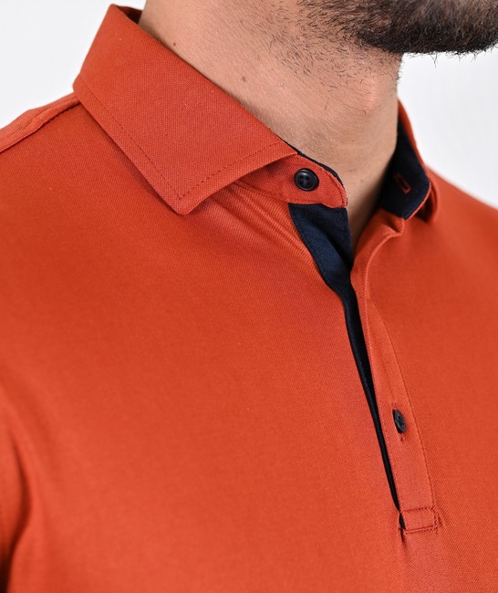 Ανδρικό πουκάμισο πόλο με τσέπη σε χρώμα κεραμιδιού