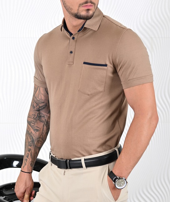 Ανδρικό μπλουζάκι πόλο χρώμα καφέ με τσέπη