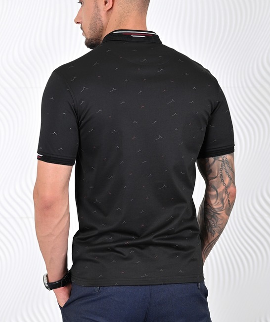 Ανδρικό μπλουζάκι πόλο με birds μαύρο χρώμα