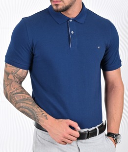 Ανδρικό μονόχρωμο πόλο μπλουζάκι σκούρο μπλε