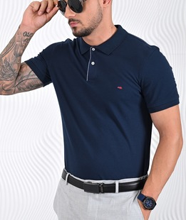Ανδρικό μονόχρωμο μπλουζάκι πόλο indigo
