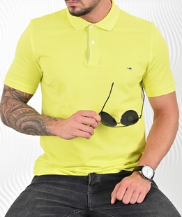Ανδρικη μπλούζα πόλο με τσέπη πράσινο νέον χρώμα