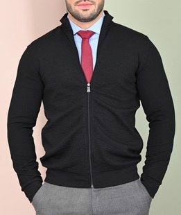 Ανδρική ζακέτα με στοιχειά χρώμα μαύρο 