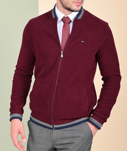 Μεταβατικό γκρι μπουφάν με μπορντό μπορντούρα