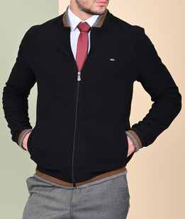 Μεταβατικό μαύρο μπουφάν με καφέ μπορντούρα 