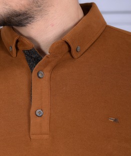 Ανδρική βελούδινη μπλούζα με γιακά σε χρώμα κεραμιδί 