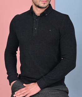 Ανδρική σκούρα γκρι μπλούζα με γιακά