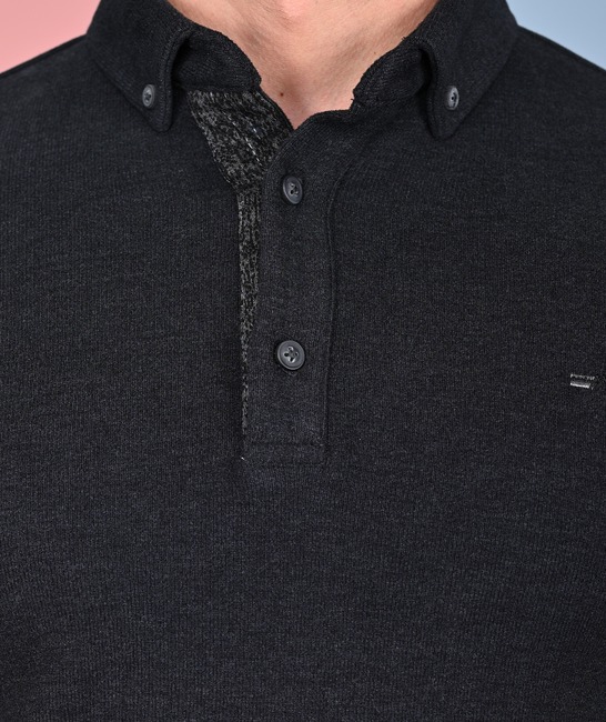 Ανδρική σκούρα γκρι μπλούζα με γιακά
