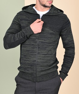 	Ανδρική πλεκτή πράσινη ζακέτα τύπου μελανζ με κουκούλα
