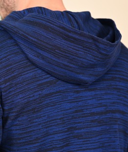 Ανδρική μπλε πλεκτή ζακέτα τύπου μελανζέ με κουκούλα