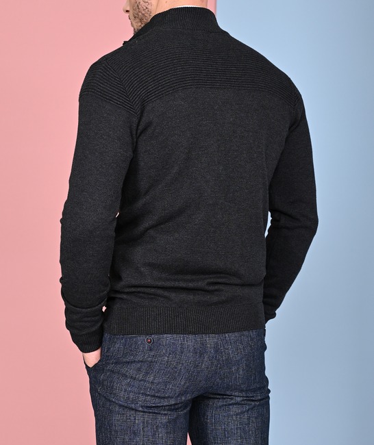 Ανδρική ζακέτα με φερμουάρ σκούρο γκρι χρώμα 