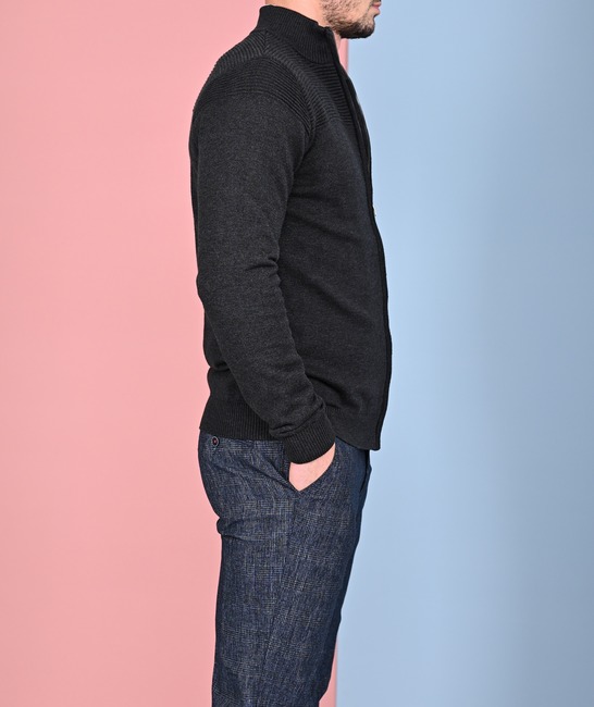 Ανδρική ζακέτα με φερμουάρ σκούρο γκρι χρώμα 