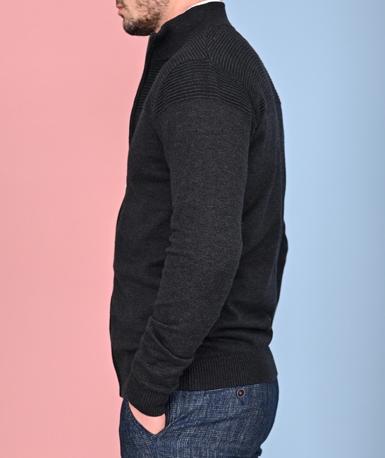 Ανδρική ζακέτα με φερμουάρ σκούρο γκρι χρώμα 