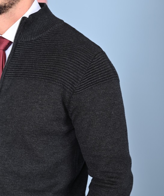 Ανδρική ζακέτα με φερμουάρ σκούρο γκρι χρώμα 