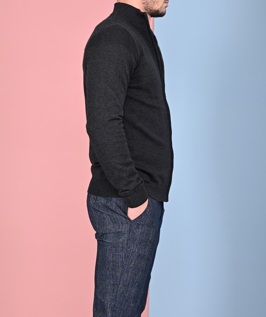 Ανδρική ζακέτα με φερμουάρ σκούρο γκρι χρώμα 