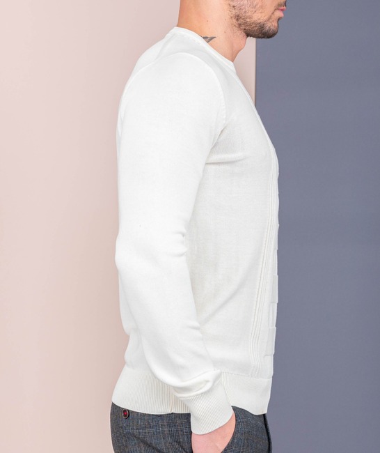Ανδρικό πουλόβερ με ρίγες σε χρώμα μπεζ