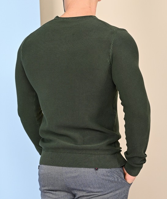 Ανδρικό ανάγλυφο πουλόβερ χρώμα πράσινο