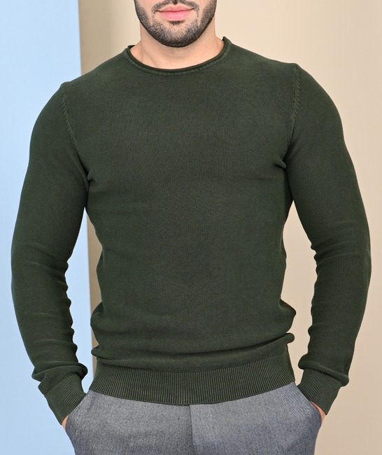 Ανδρικό ανάγλυφο πουλόβερ χρώμα πράσινο