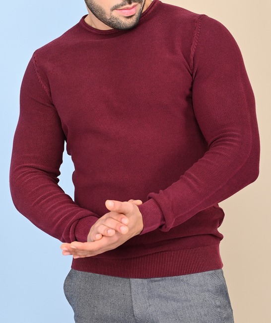 Ανδρικό ανάγλυφο πουλόβερ χρώμα μπορντό 