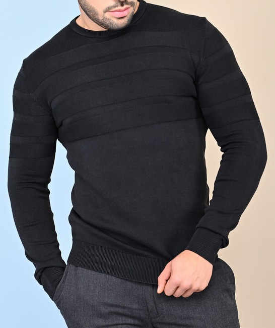 Ανδρικό πουλόβερ με οριζόντιες ρίγες χρώμα μαύρο 