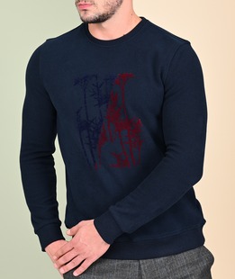 Ανδρική μπλε μπλούζα με βελούδινη απλικέ από πυκνή πλέξη