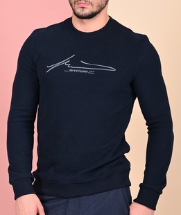 Ανδρική μπλε μπλούζα με επιγραφή από πυκνή πλέξη