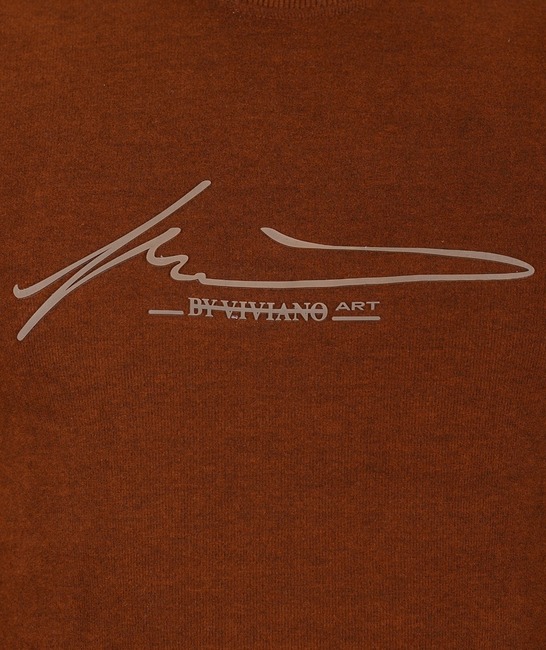 Ανδρική καφέ μπλούζα με επιγραφή από πυκνή πλέξη
