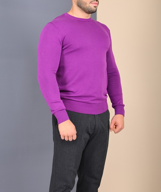 Ανδρικό πουλόβερ με στρογγυλή λαιμόκοψη χρώμα μωβ 