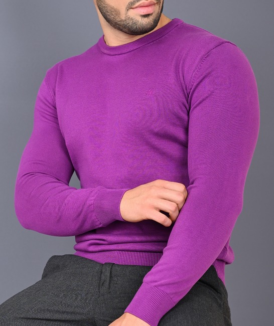 Ανδρικό πουλόβερ με στρογγυλή λαιμόκοψη χρώμα μωβ 